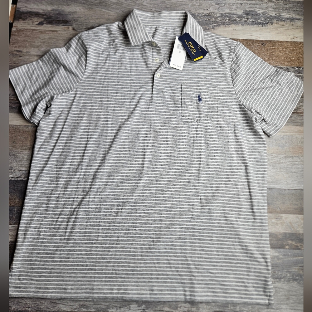 Polo Ralph Lauren Men's Polo Shirt NEW Classic Fit Grey And White Stripes XL